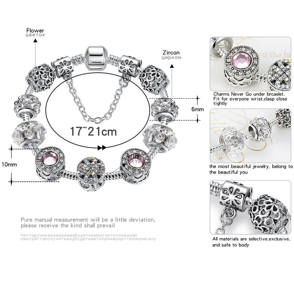 2 PCS Women Fashion Simple Panjia Opal Crystal Alloy Bracelet, Length:18cm (Silver)