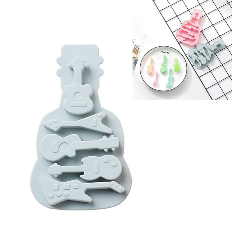 6 PCS Guitar Shape Silicone Mold Homemade DIY Chocolate Ice Tray Mold (Blue)