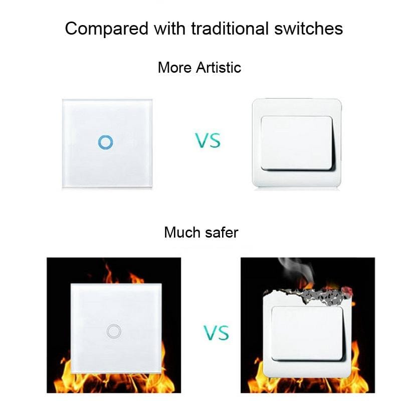 D6-01 86mm Wall Touch Switch, Tempered Glass Panel, 1 Gang 1 Way, EU / UK Standard (White)