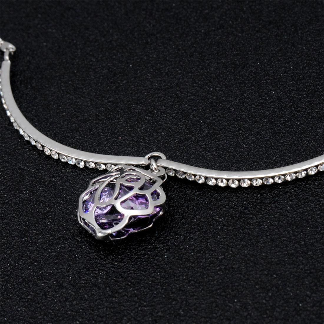 Romantic Purple Rose Design Crystal Bracelet for Female, Chain Length: 20cm
