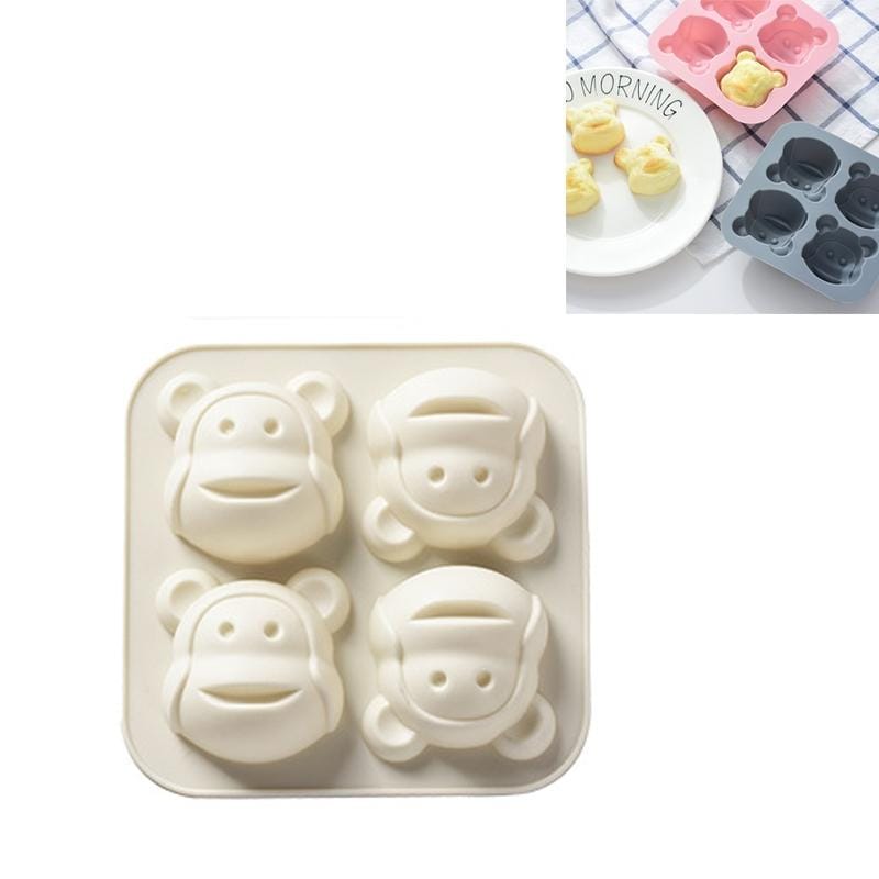 6 PCS Little Monkey Silicone Ice Cube Rice Cake Mold Cartoon Cake Baby Food Supplement Baking Mold (Beige)
