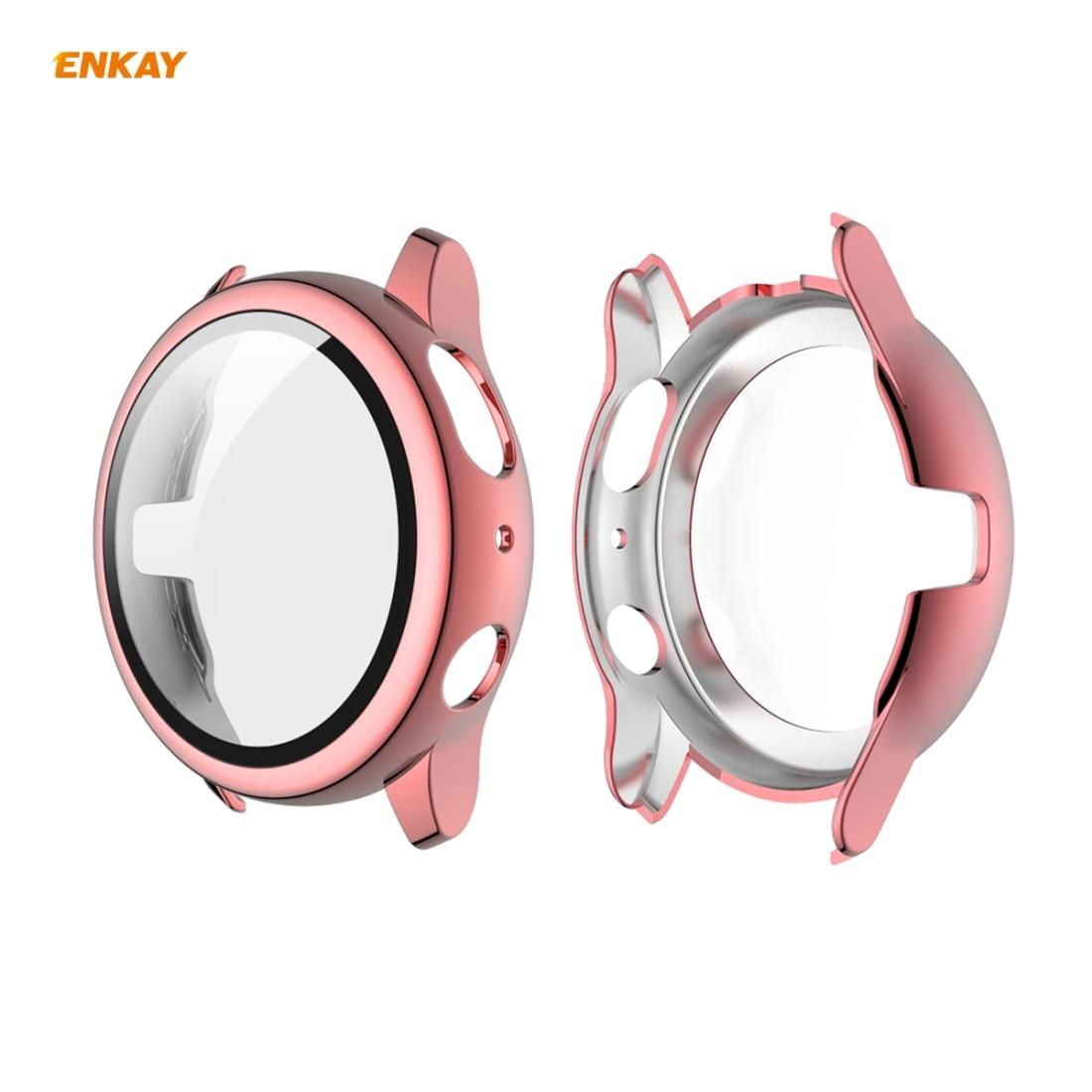 For Samsung Galaxy Watch Active 2 40mm ENKAY Hat-Prince ENK-AC8204 Full Coverage Electroplating PC Case + 9H Tempered Glass Protector (Pink)