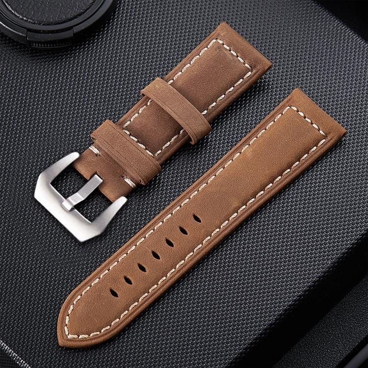 Crazy Horse Layer Frosted Silver Buckle Watch Leather Wrist Strap, Size: 20mm (Light Brown)