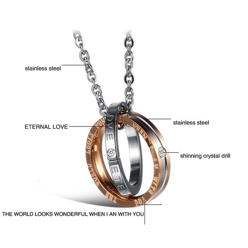 OPK Circle Pendant Rhinestone Titanium Steel Couple Pendant without Chain (Black)