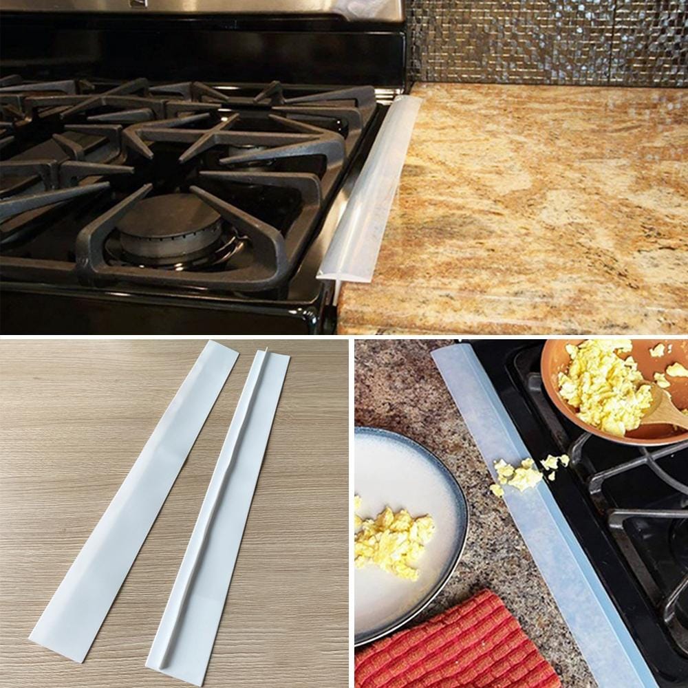 2 PCS 25 inches Gas Stove Slit Strip Antifouling Dustproof Waterproof Kitchen Sealing Strip (White)