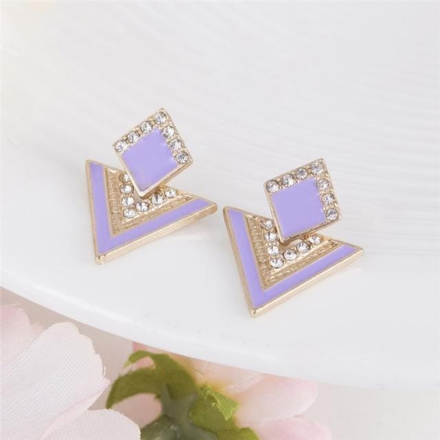 Fashion Rhinestone Geometric Drop Triangle Earrings (Light purple)