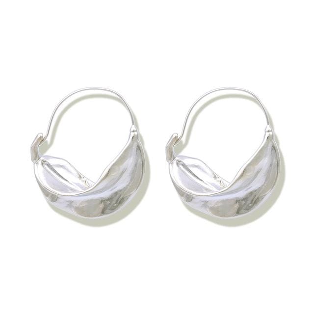 Hyperbole Irregular Leaf Metal Large Hoop Earrings for Women (Silver)