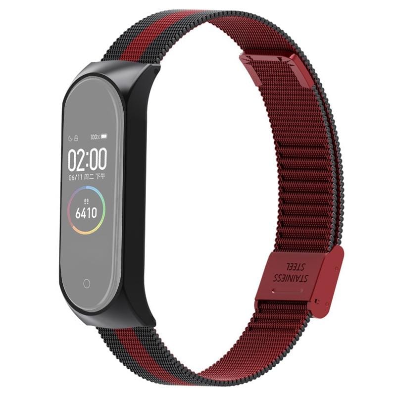 For Xiaomi Mi Band 4 / 3 Milanese Metal Replacement Strap Watchband, Color:Black Red