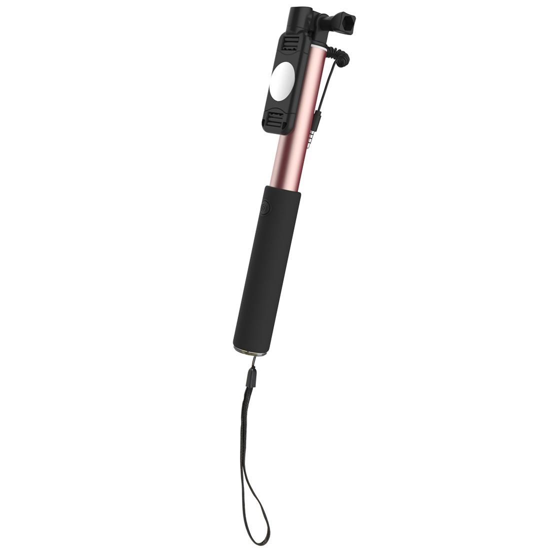ROCK ROT0716 Portable Wire Control Selfie Stick Monopod Folding Extendable Handheld Holder with Mirror for iOS & Android Phone, Folded Length: 24.5cm, Max Extension Length: 90cm (Gold)