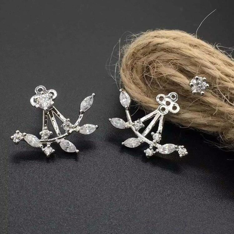 Leaf Crystals Stud Earring For Women (Silver)