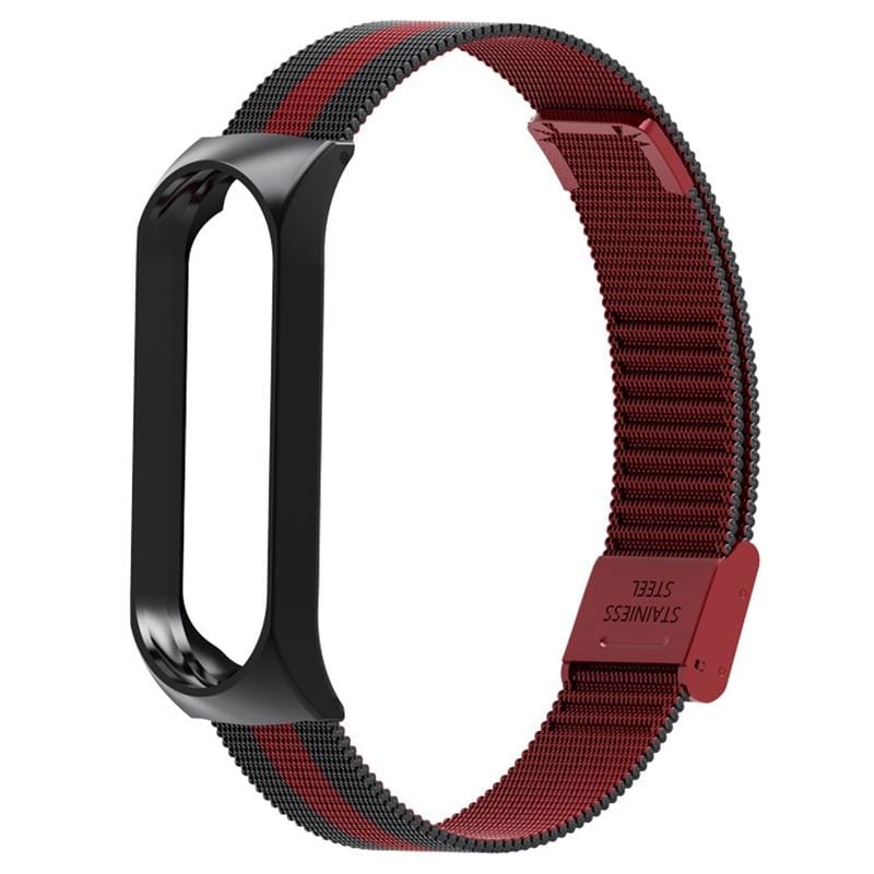 For Xiaomi Mi Band 4 / 3 Milanese Metal Replacement Strap Watchband, Color:Black Red