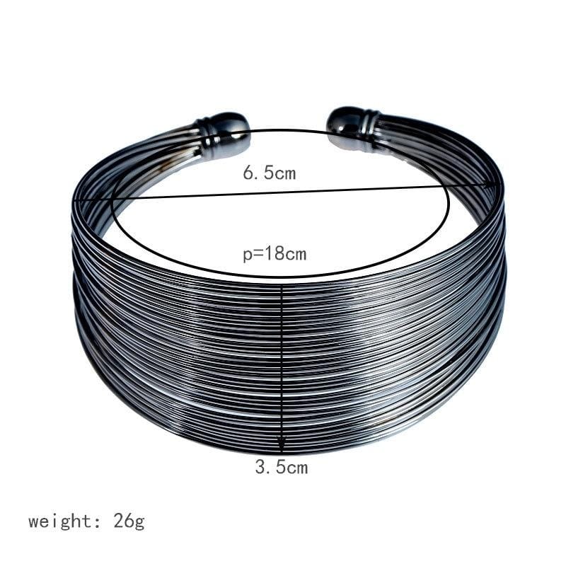 Multilayer Metal Wire Cuff Bangle Opened Maxi Punk Bangle Bracelet (Silver color)