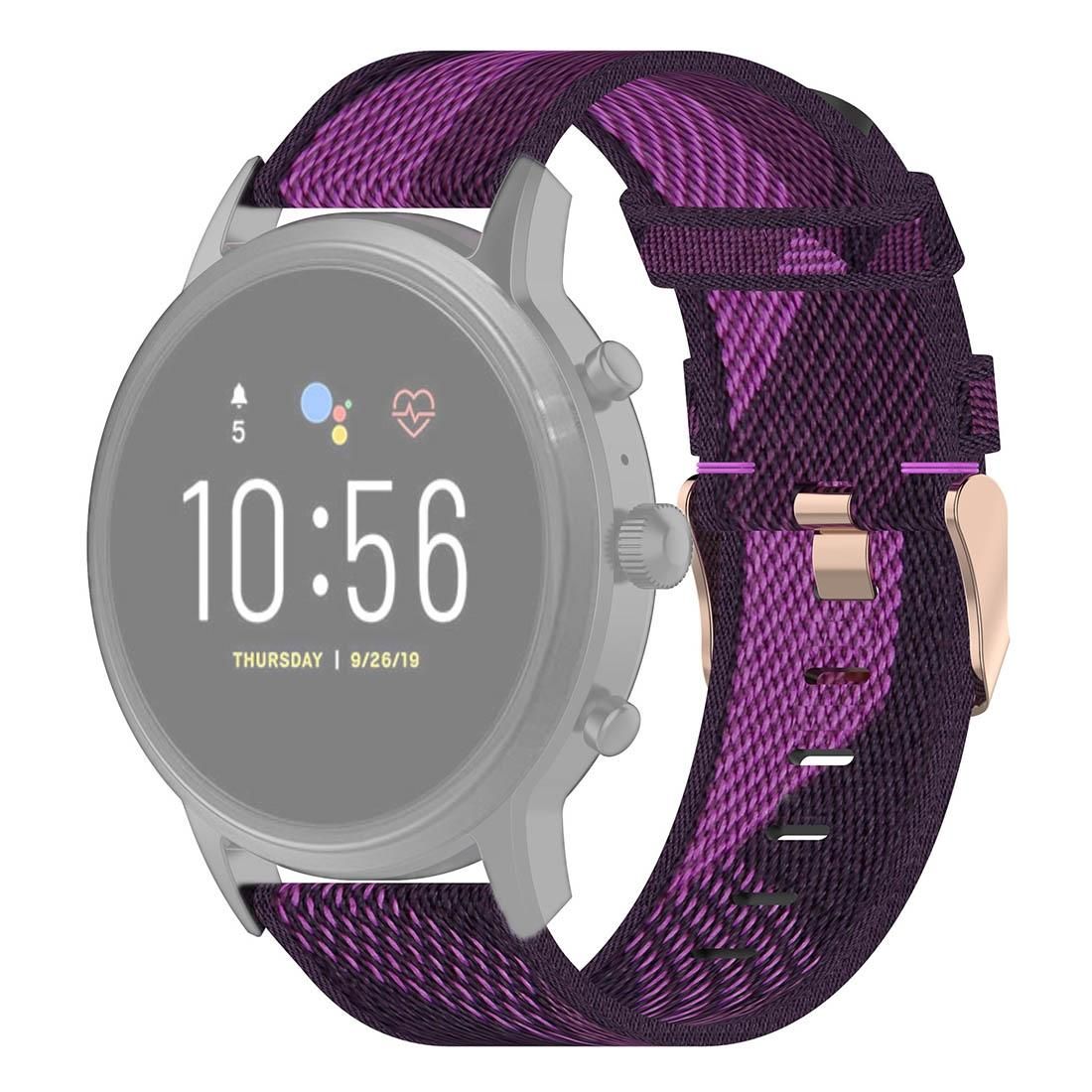 22mm Stripe Weave Nylon Wrist Strap Watch Band for Fossil Gen 5 Carlyle, Gen 5 Julianna, Gen 5 Garrett, Gen 5 Carlyle HR (Purple)