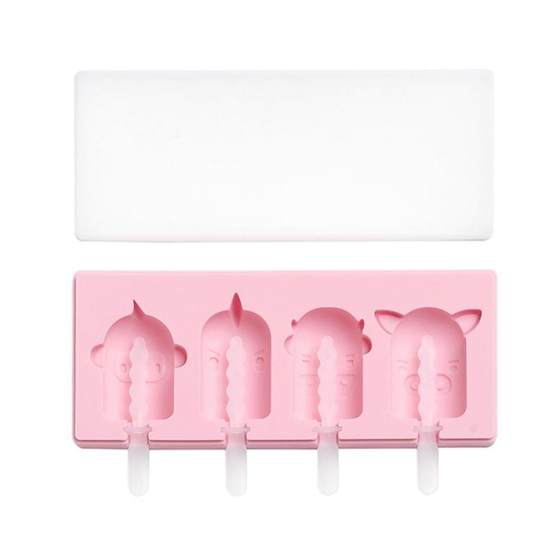 2 PCS Handmade Cartoon Homemade Ice Cream Silicone Stick Ice Mold with Lid DIY Ice Box, Style:Simple Doll (Pink)