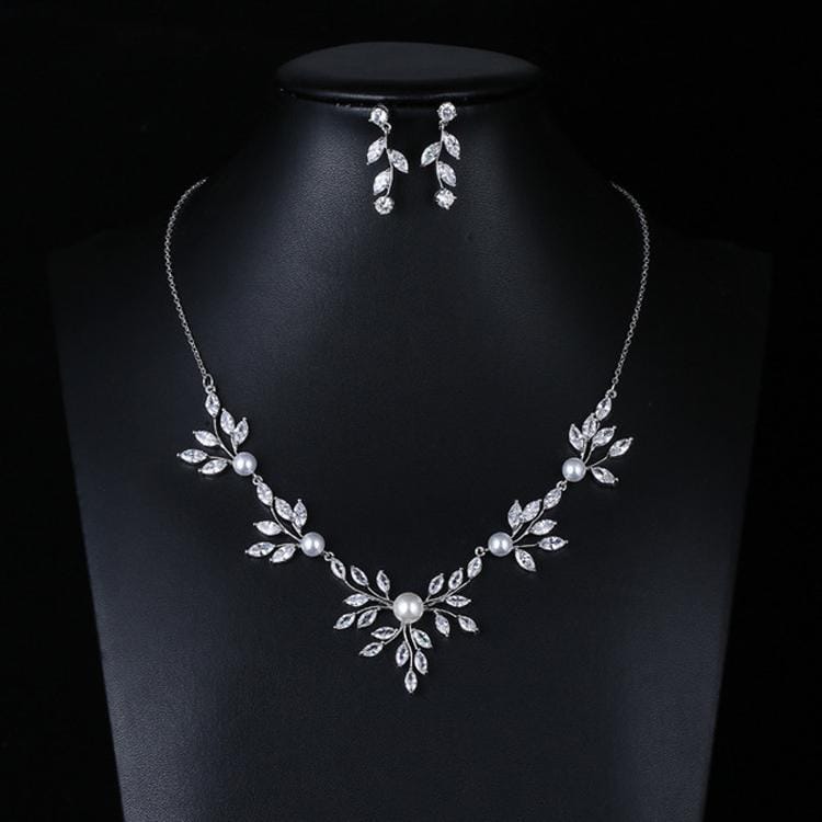 Elegant Simple Bridal Wedding Earrings Zircon Necklace Set (TL69)