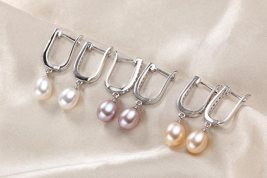 Natural Pearl Earrings925 Sterling Silver Jewelry Women Dangle Drop Earrings For Wedding/Party (black pearl)