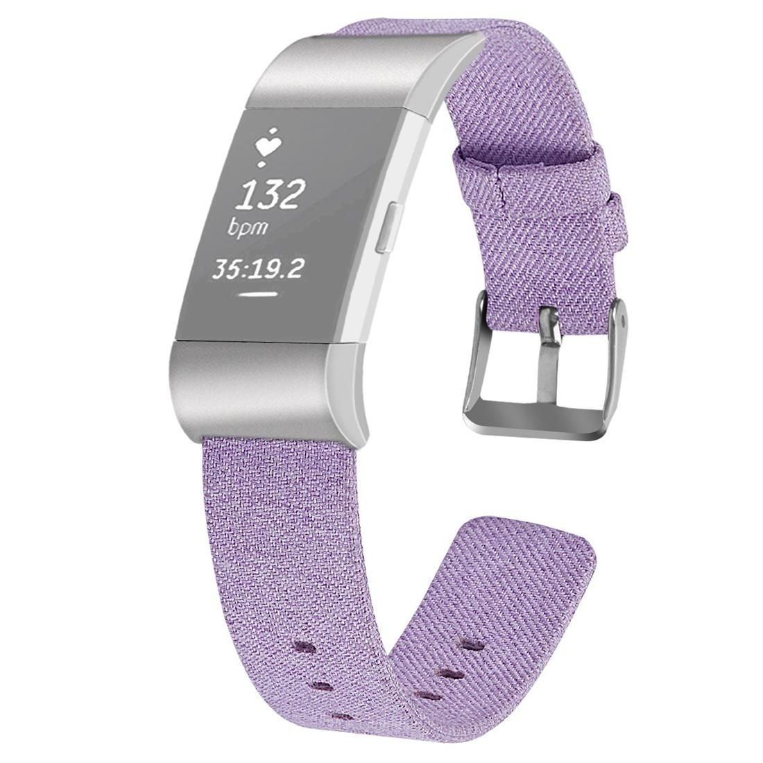 For FITBIT Charge 2 Smart Watch Canvas Wrist Strap Watchband, Size:L (Purple)