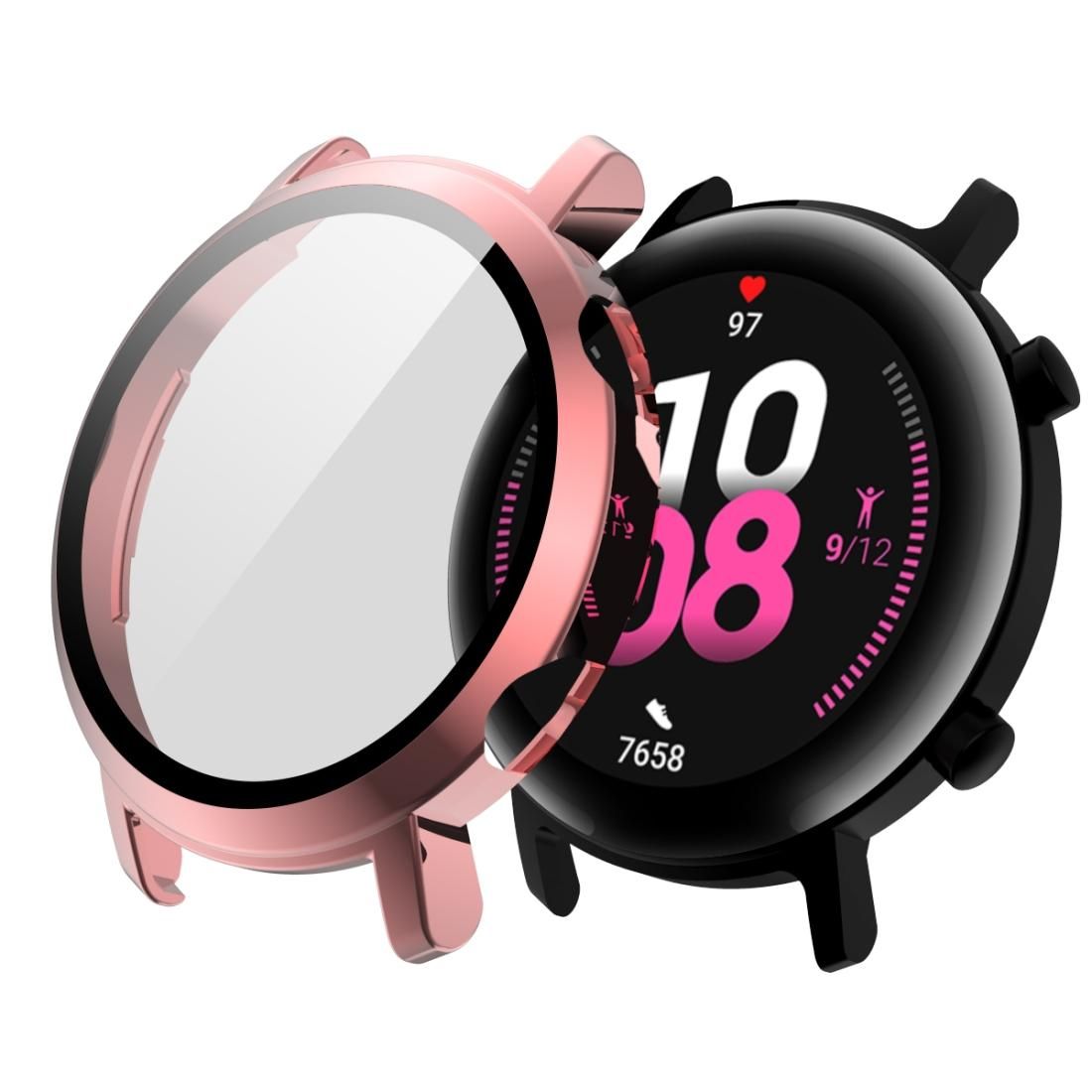 2 in 1  Tempered Glass Screen Protector + Fully Plating PC Case, Size:For Huawei Watch GT2 46mm (Transparent)