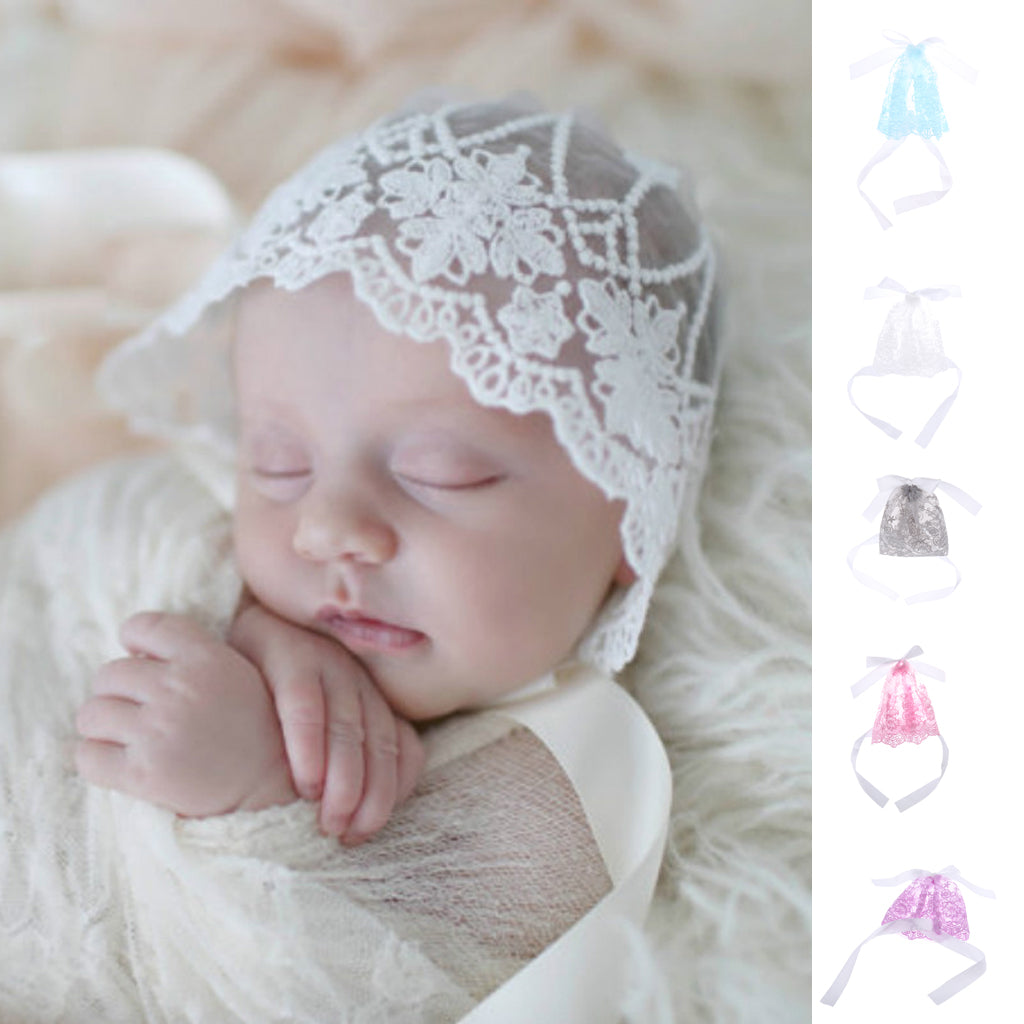 Newborn Baby Girls Toddler Infant Lace Flower Bonnet Hat Cap Photo Prop Blue