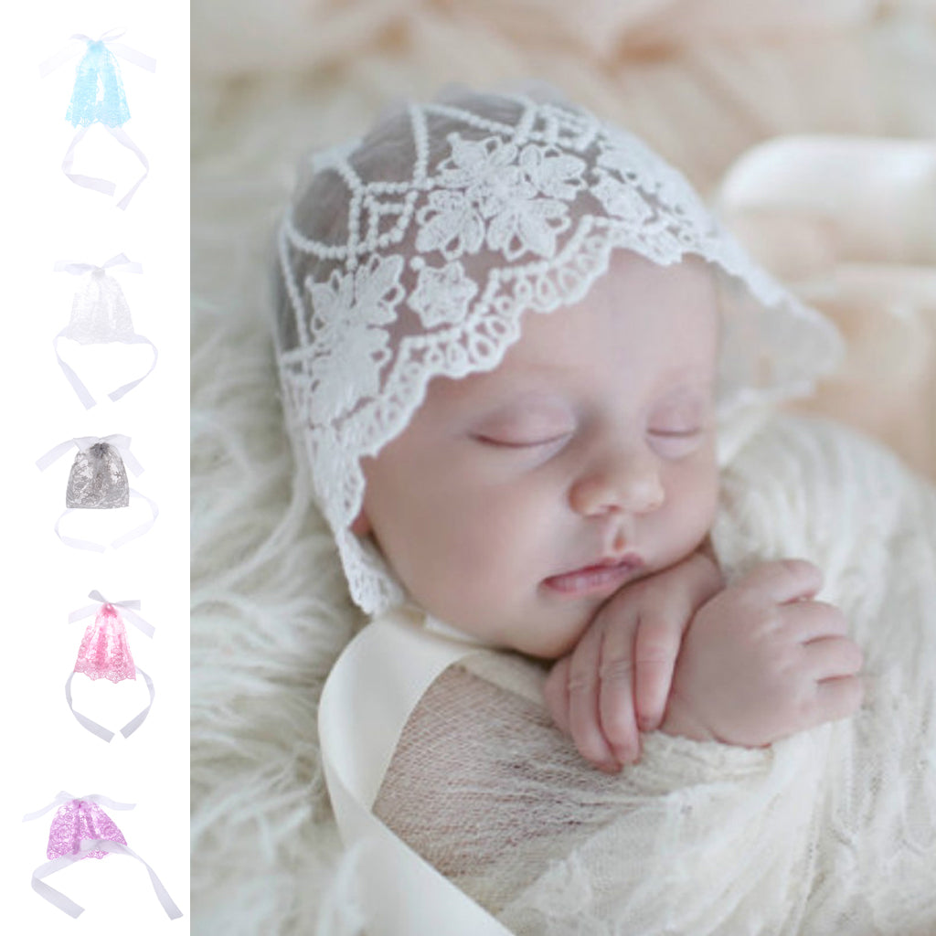 Newborn Baby Girls Toddler Infant Lace Flower Bonnet Hat Cap Photo Prop Blue