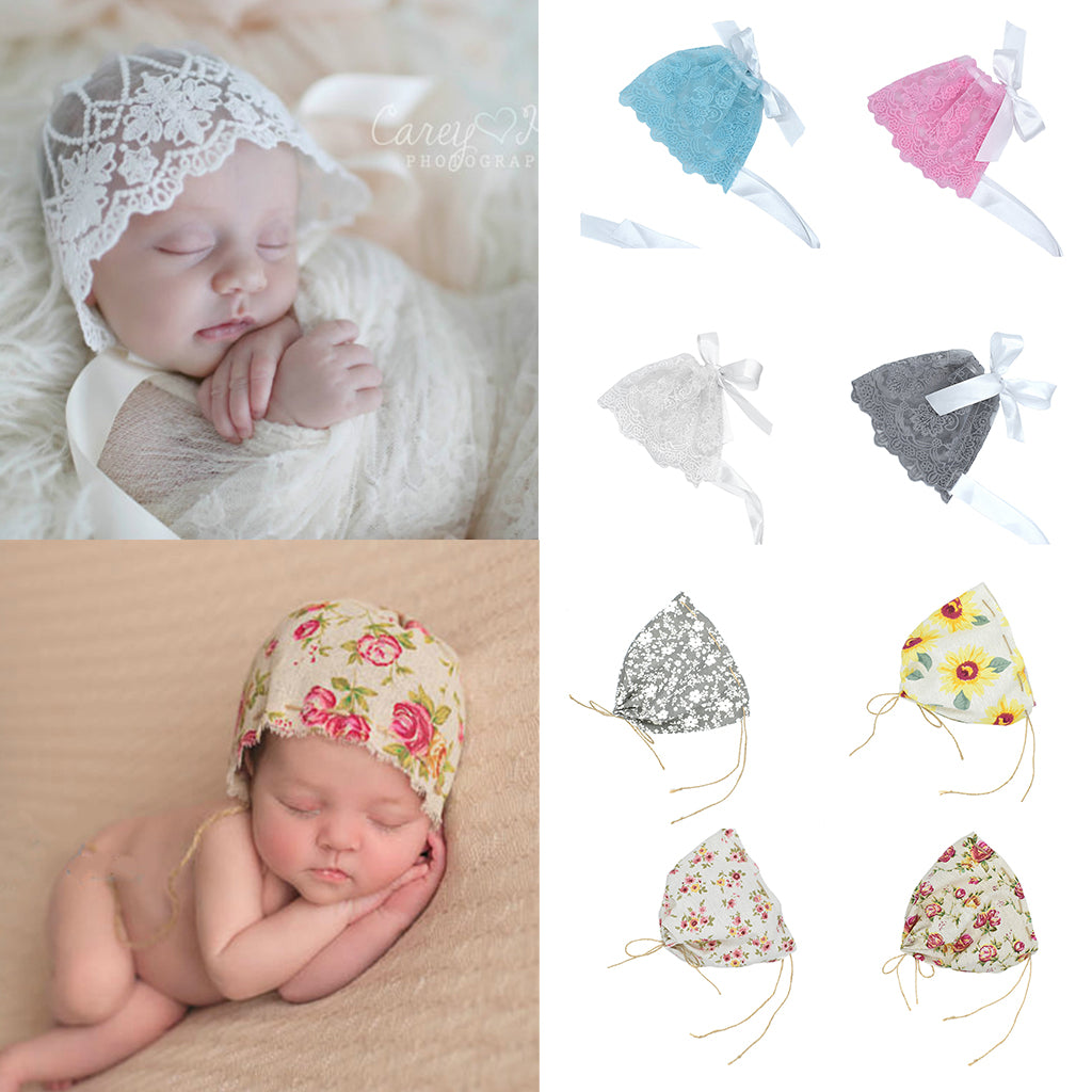 Newborn Baby Girls Toddler Infant Lace Flower Bonnet Hat Cap Photo Prop Blue