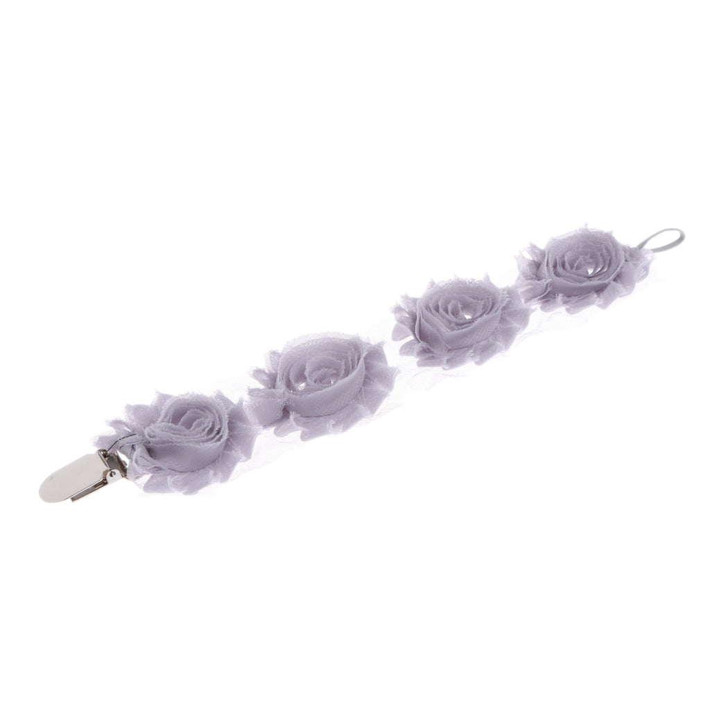 Baby Flower Dummy Pacifier Clip Teething Soother Holder Chain Gray