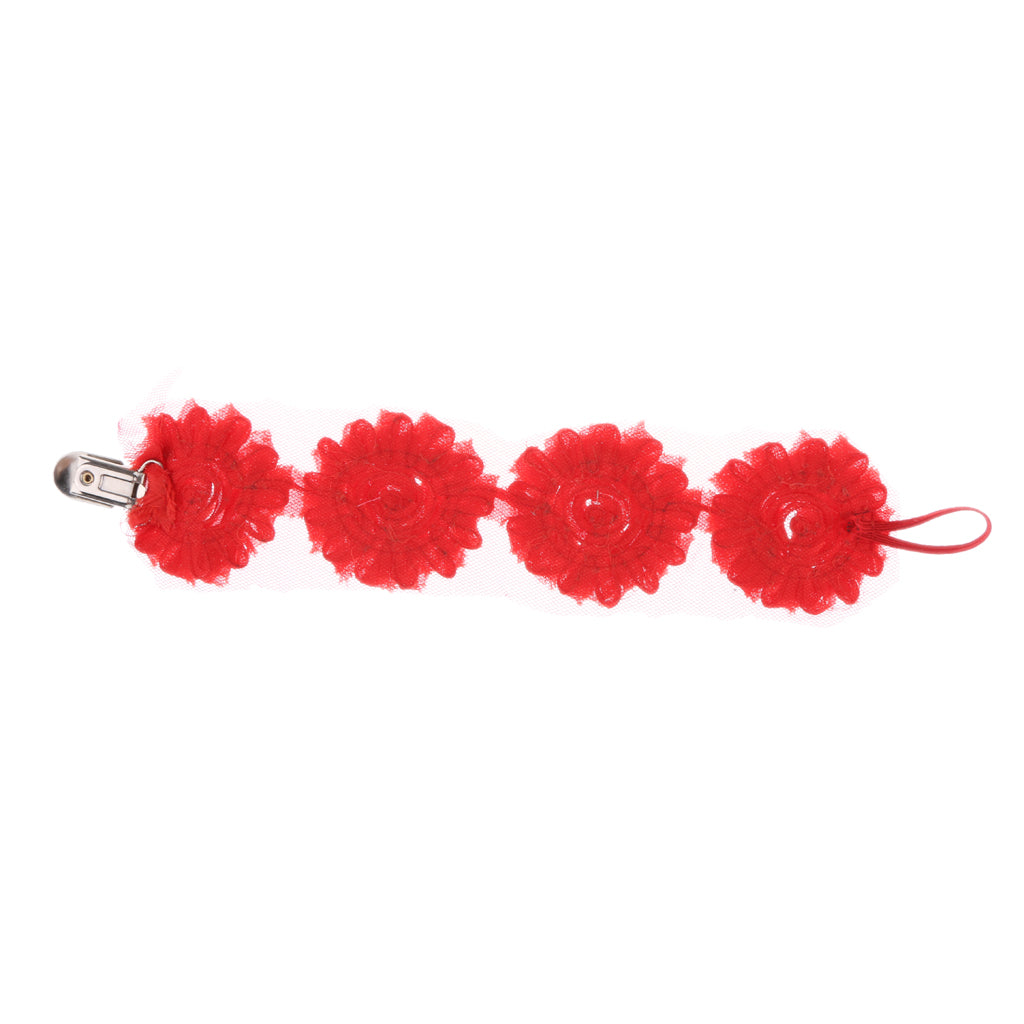 Baby Flower Dummy Pacifier Clip Teething Soother Holder Chain Red