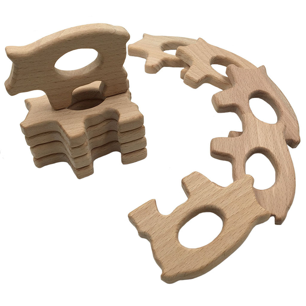 Cute Safe Natural Wooden Baby Teether Teething Toy Shower New Pig