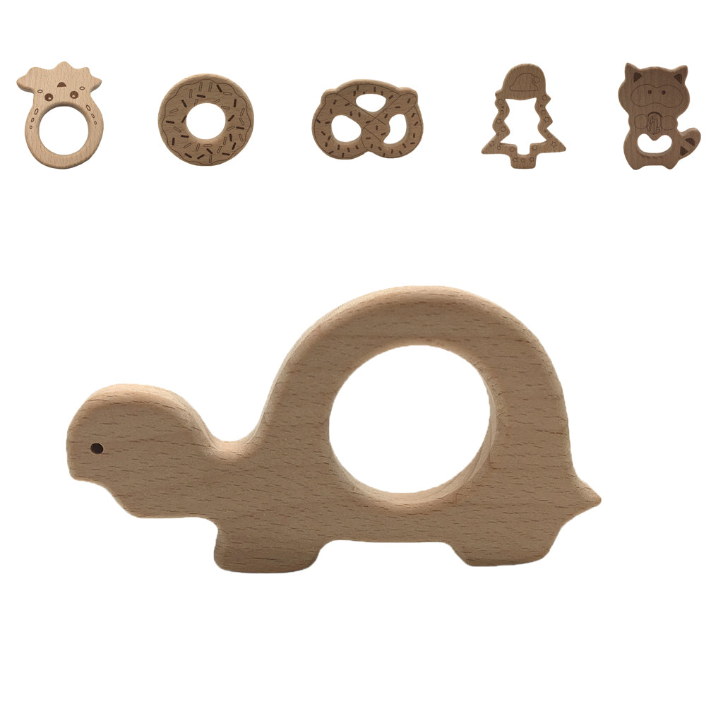 Natural Wooden Animal Shape Ring Baby Teether Teething Toy Tortoise