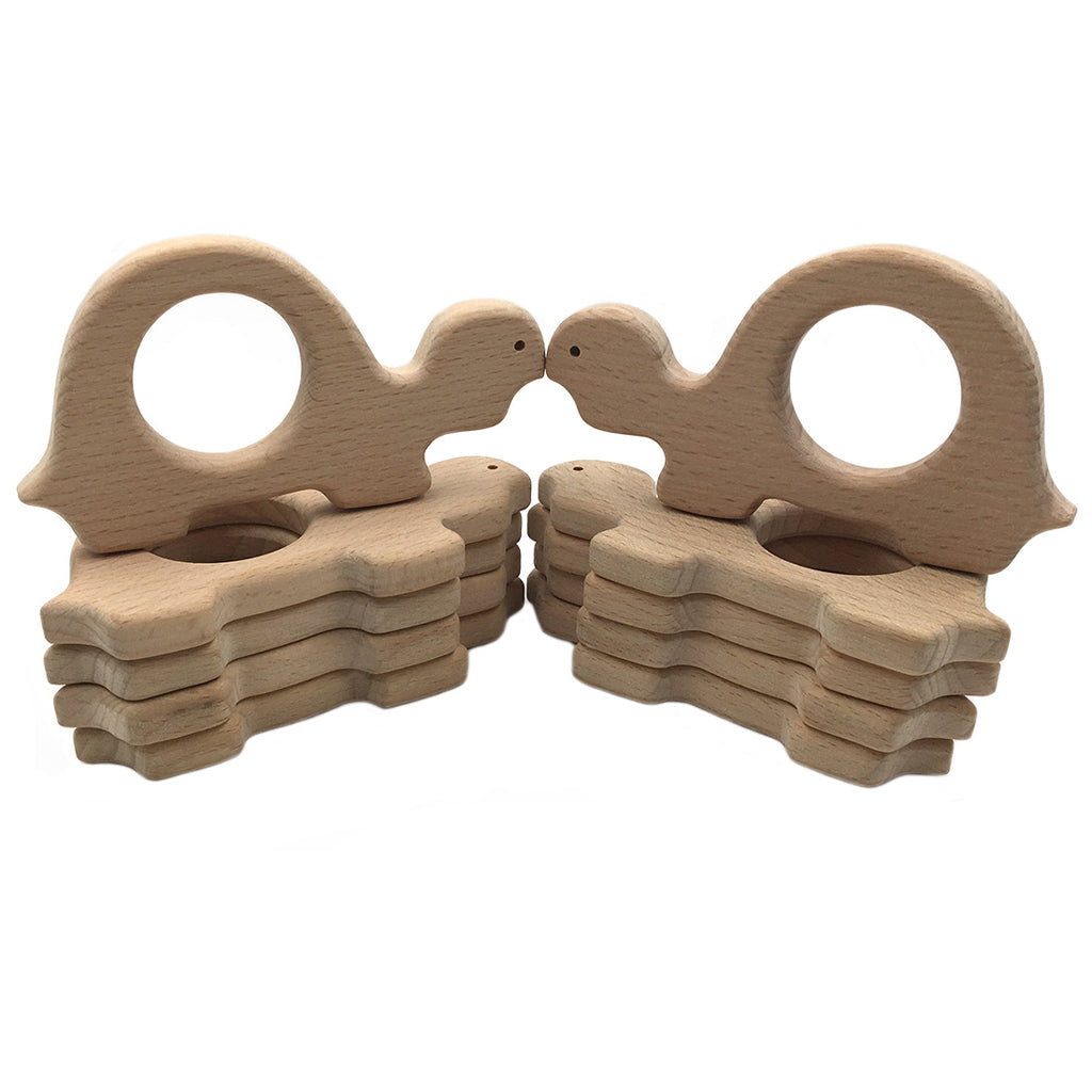 Natural Wooden Animal Shape Ring Baby Teether Teething Toy Tortoise