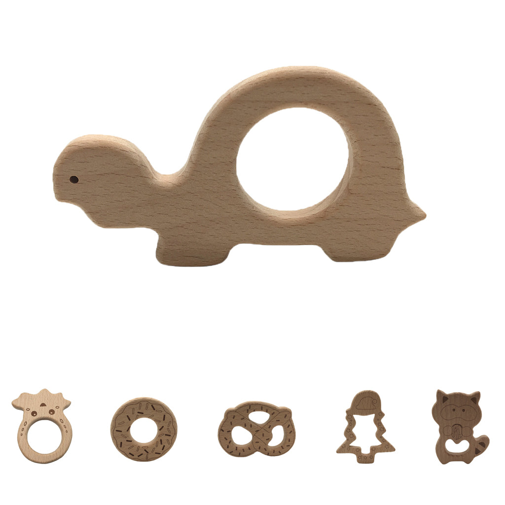 Natural Wooden Animal Shape Ring Baby Teether Teething Toy Tortoise