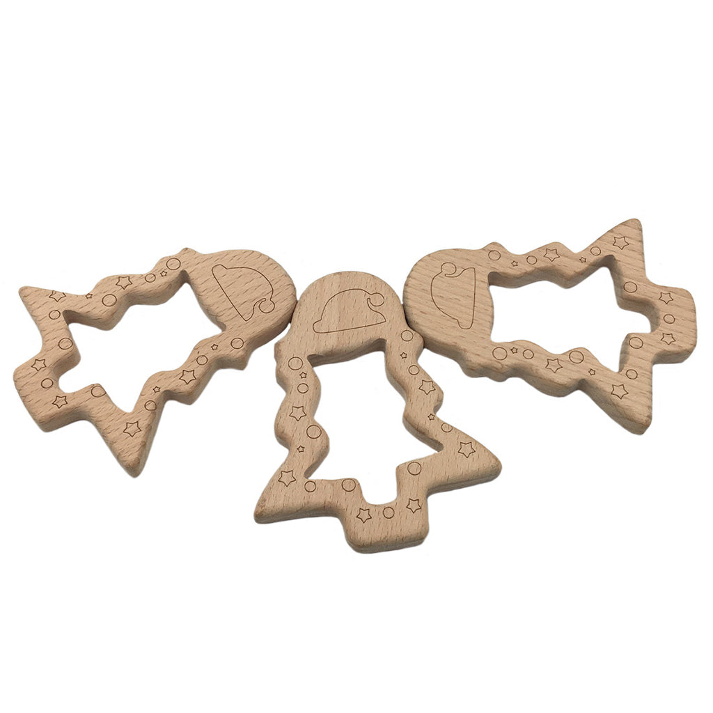 Natural Wooden Animal Shape Ring Baby Teether Teething Toy Christmas trees