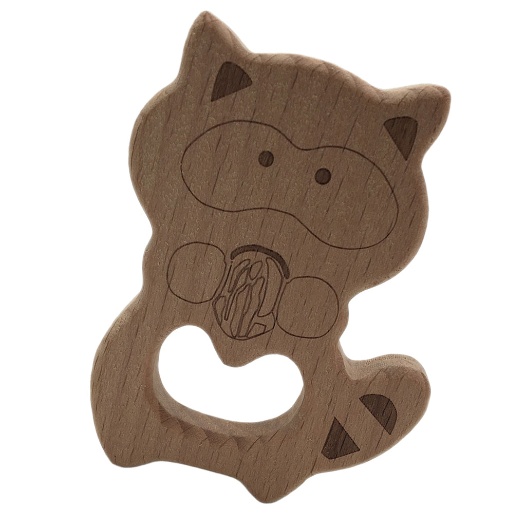 Natural Wooden Animal Shape Ring Baby Teether Teething Toy Raccoons