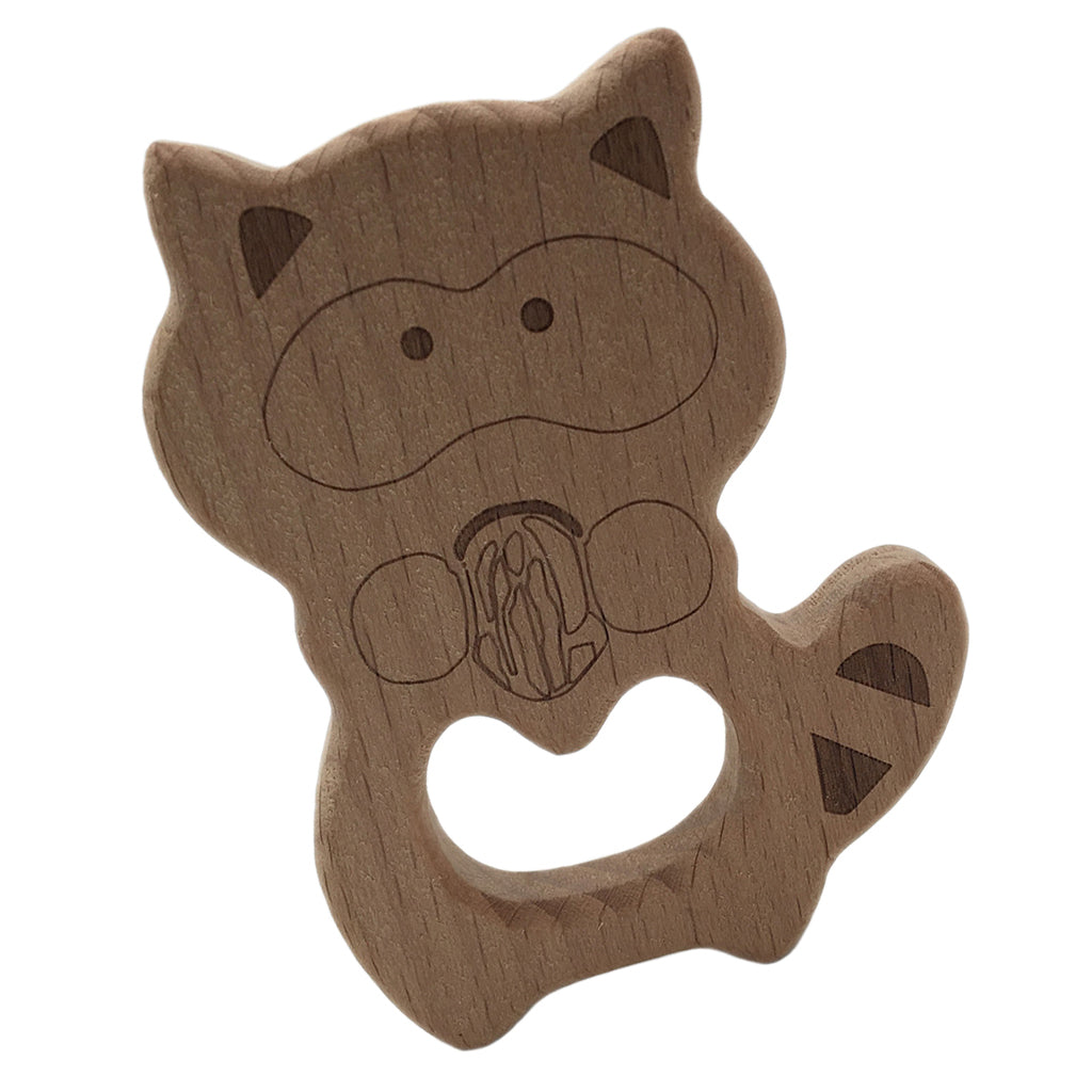 Natural Wooden Animal Shape Ring Baby Teether Teething Toy Raccoons