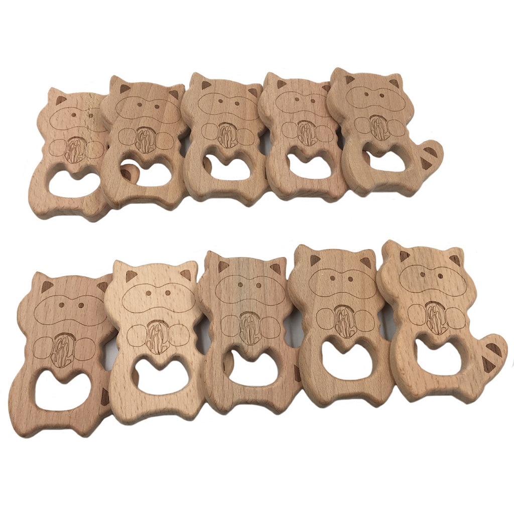 Natural Wooden Animal Shape Ring Baby Teether Teething Toy Raccoons