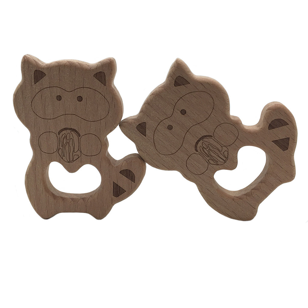 Natural Wooden Animal Shape Ring Baby Teether Teething Toy Raccoons