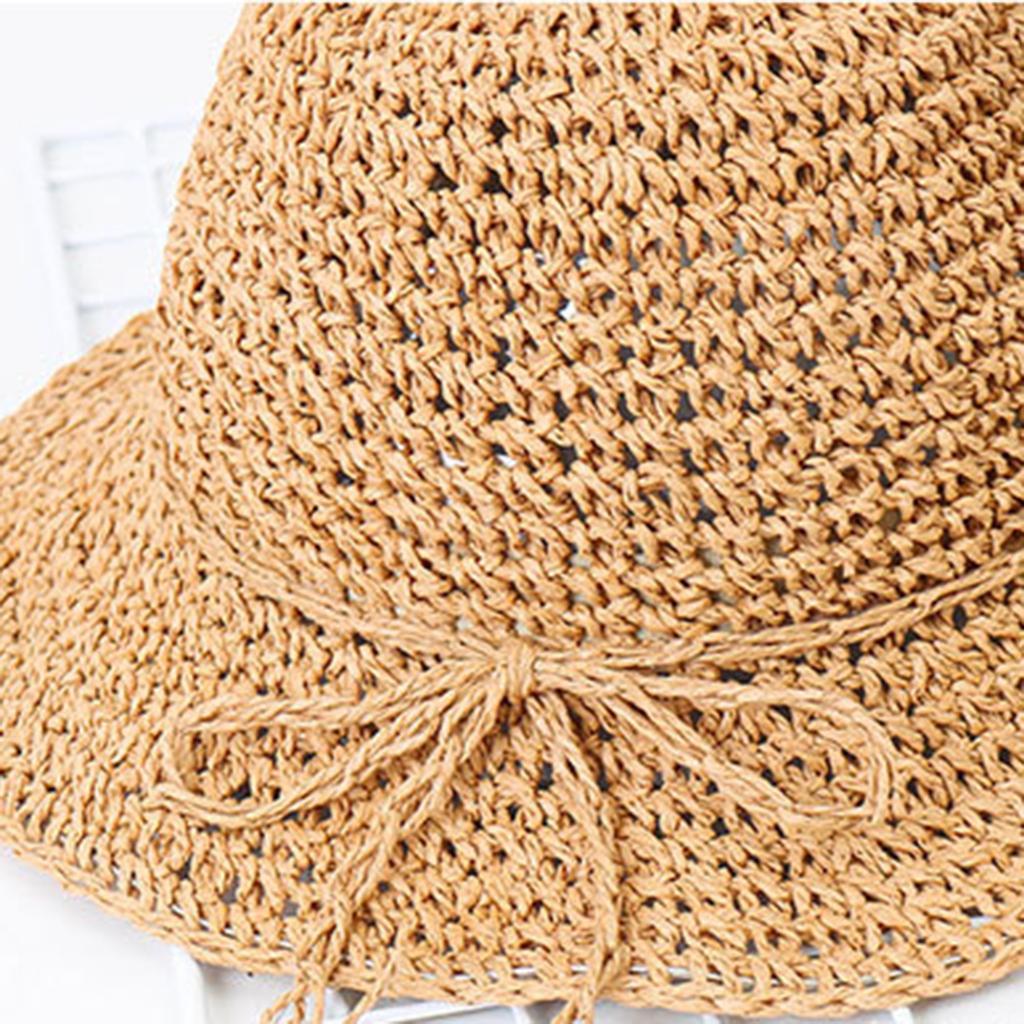 Kids Girls Straw Sun Hat Floppy Summer Beach Cap Khaki