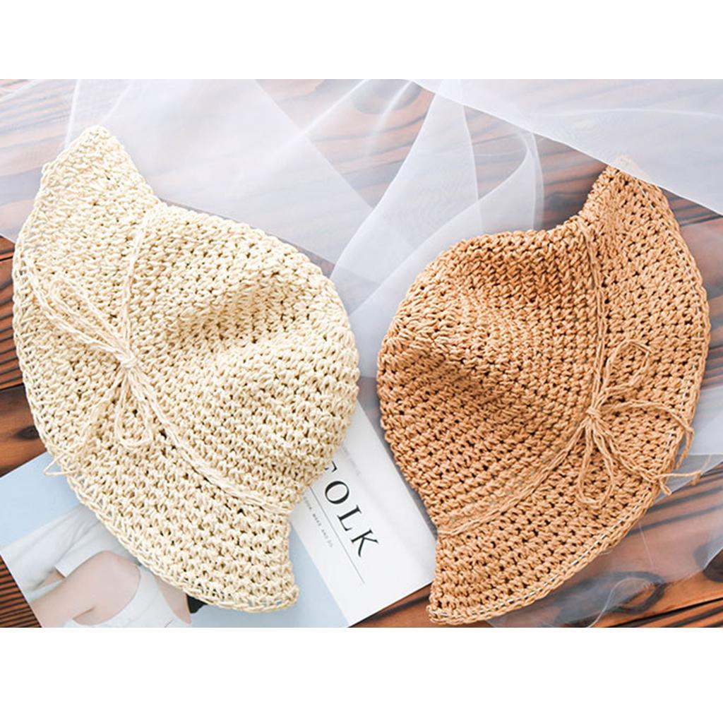 Kids Girls Straw Sun Hat Floppy Summer Beach Cap Khaki