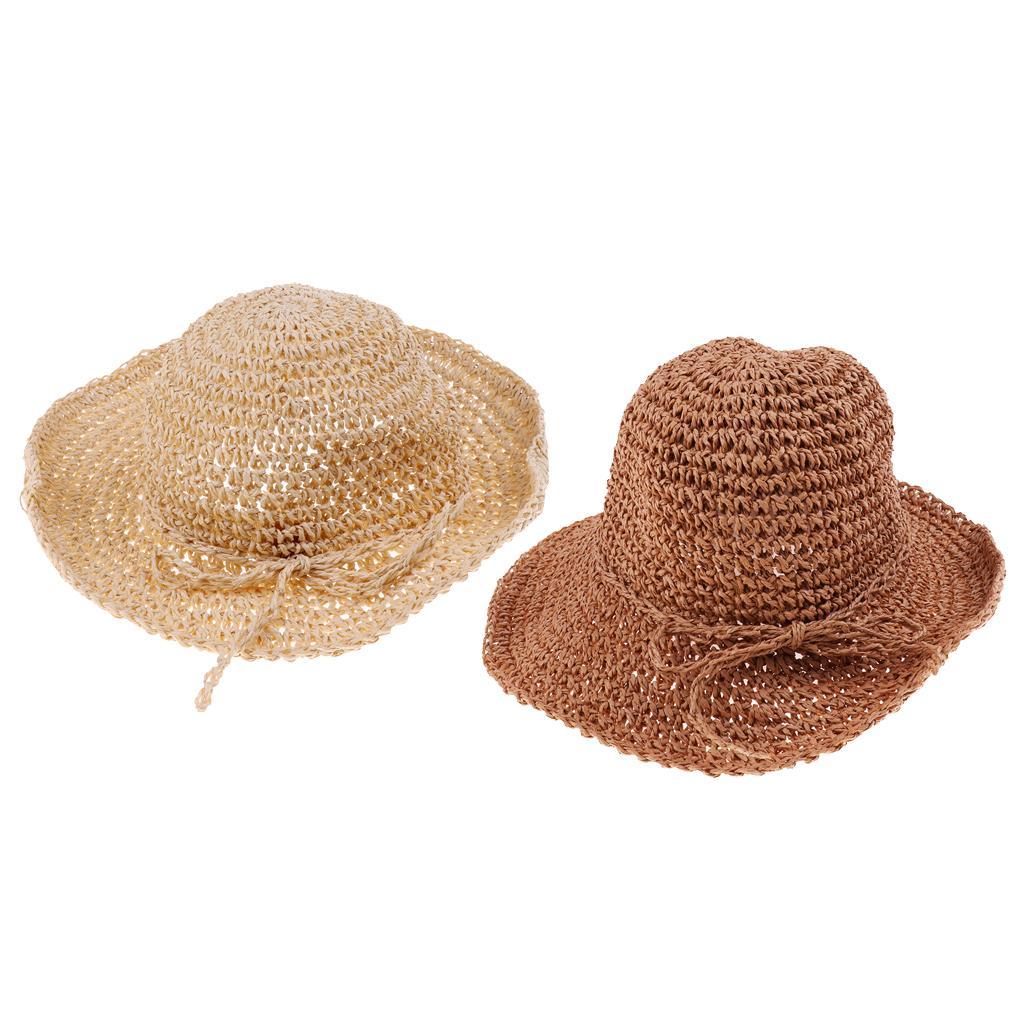 Kids Girls Straw Sun Hat Floppy Summer Beach Cap Khaki