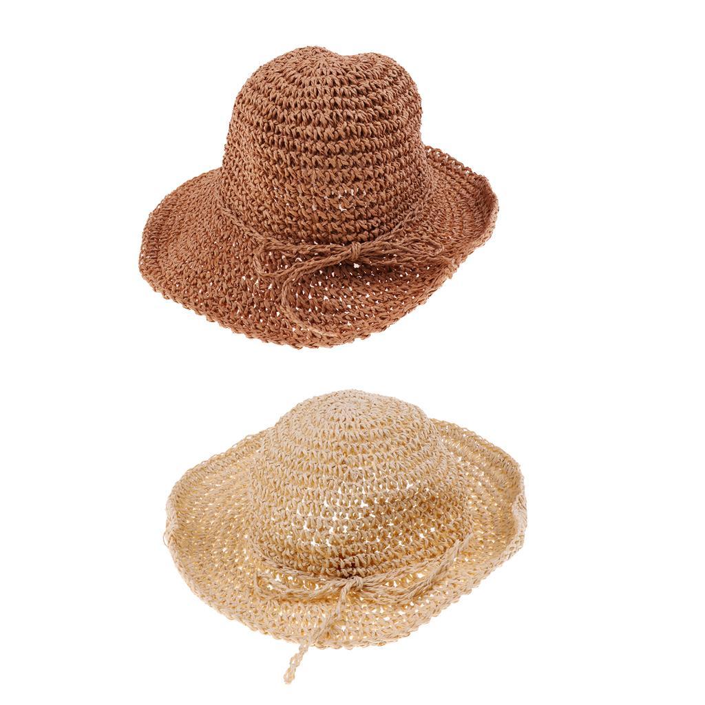 Kids Girls Straw Sun Hat Floppy Summer Beach Cap Khaki