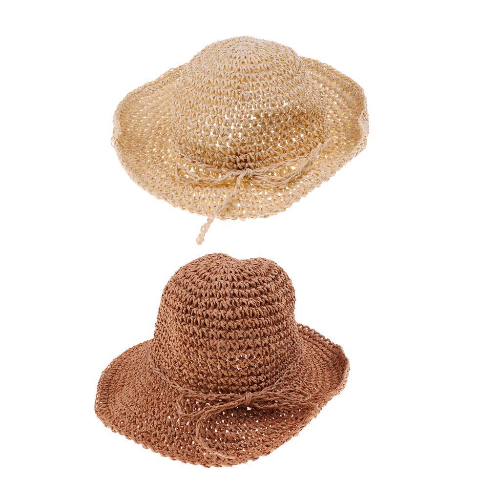 Kids Girls Straw Sun Hat Floppy Summer Beach Cap Khaki