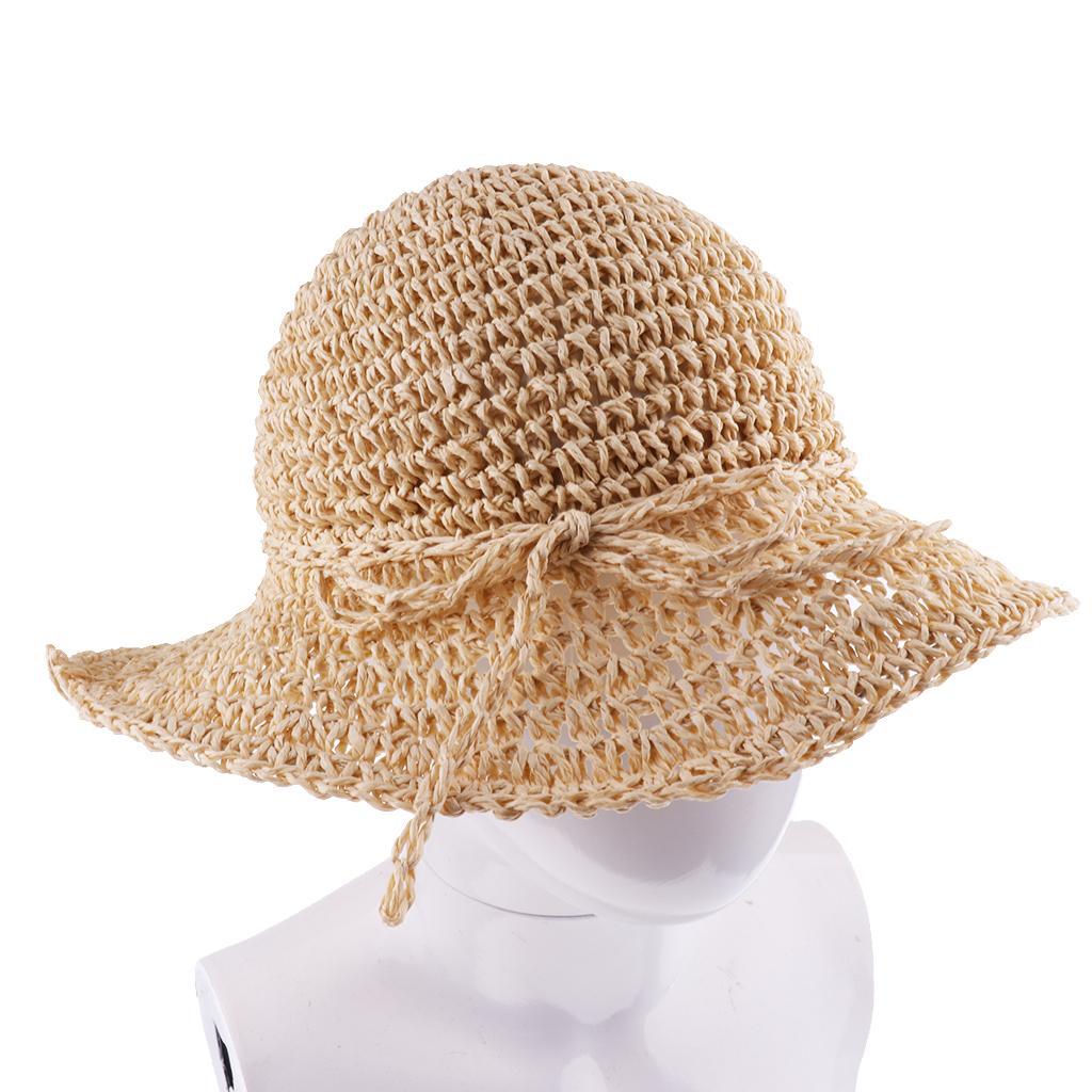 Kids Girls Straw Sun Hat Floppy Summer Beach Cap Beige