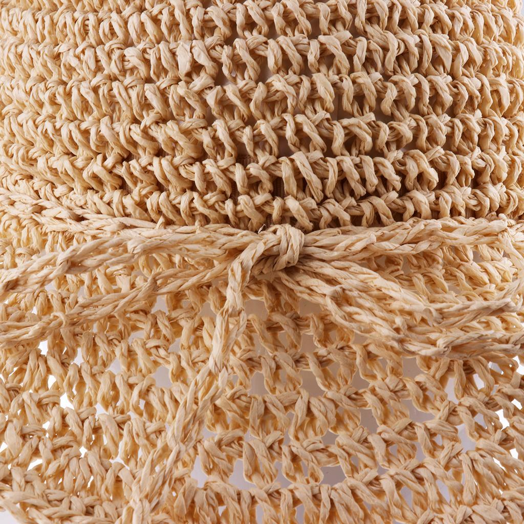 Kids Girls Straw Sun Hat Floppy Summer Beach Cap Beige