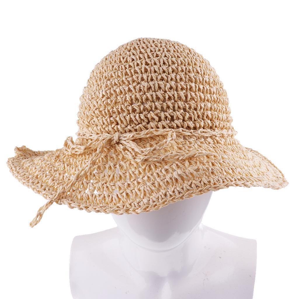 Kids Girls Straw Sun Hat Floppy Summer Beach Cap Beige