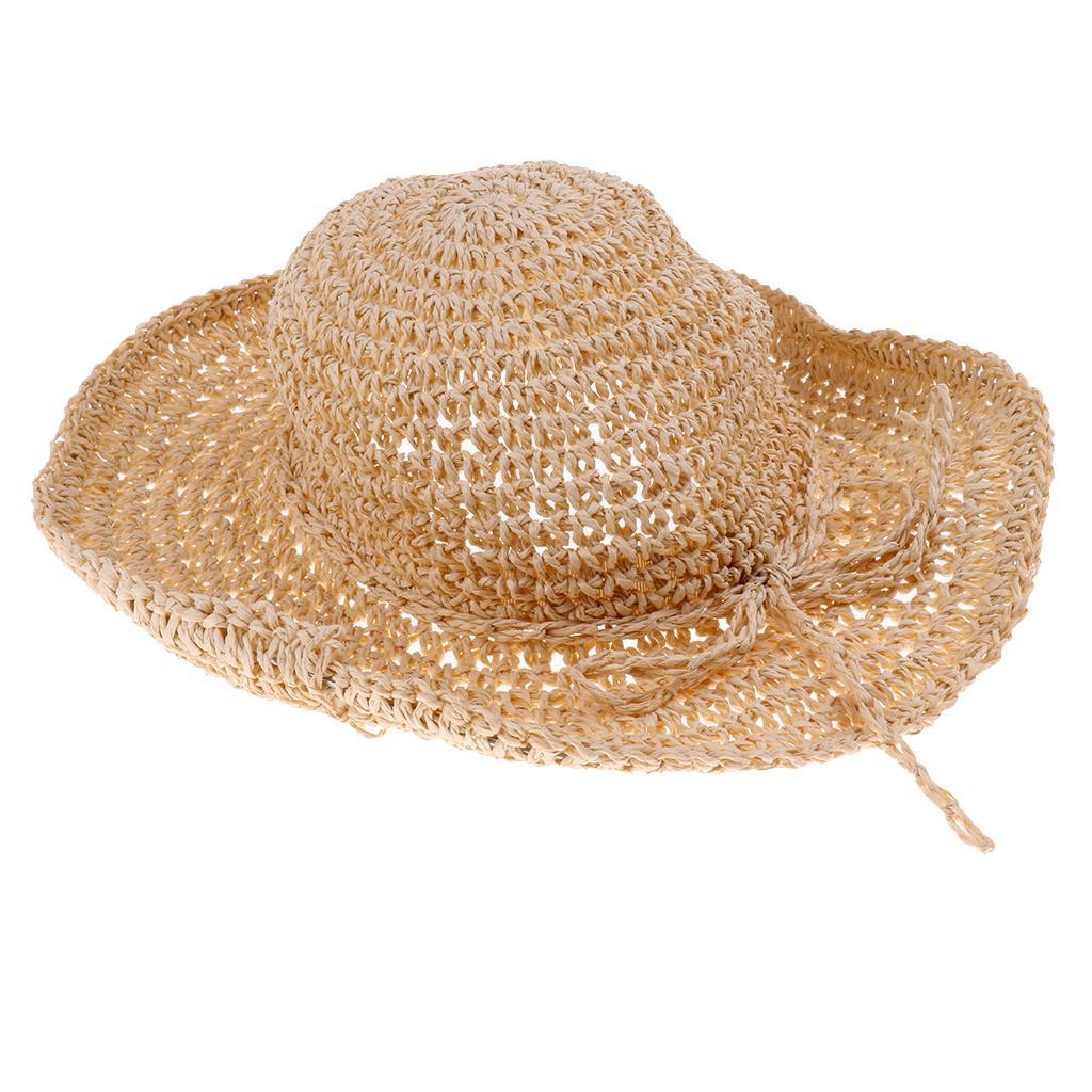 Kids Girls Straw Sun Hat Floppy Summer Beach Cap Beige