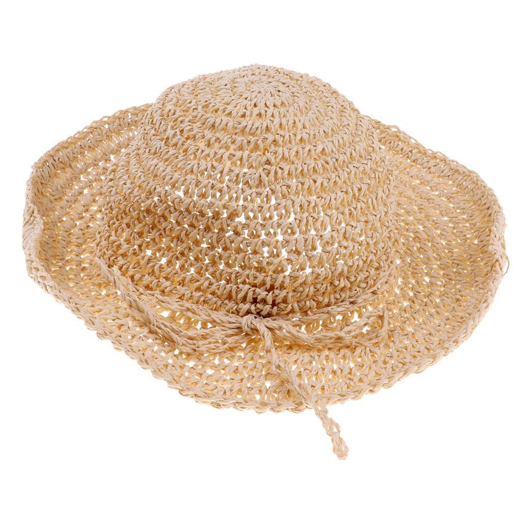 Kids Girls Straw Sun Hat Floppy Summer Beach Cap Beige