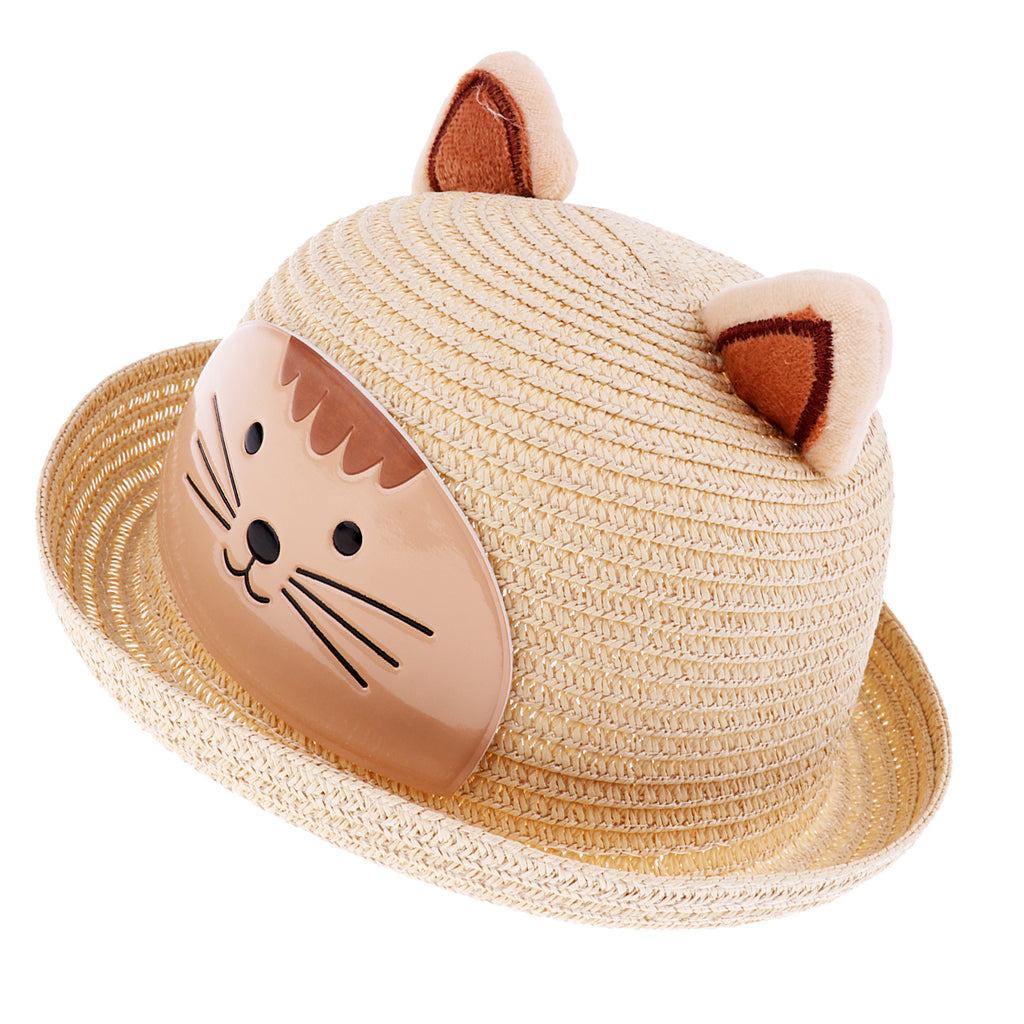 Baby Girls Kids Boys Children Cap Summer Beach Sun Straw Hat Headwear  Beige