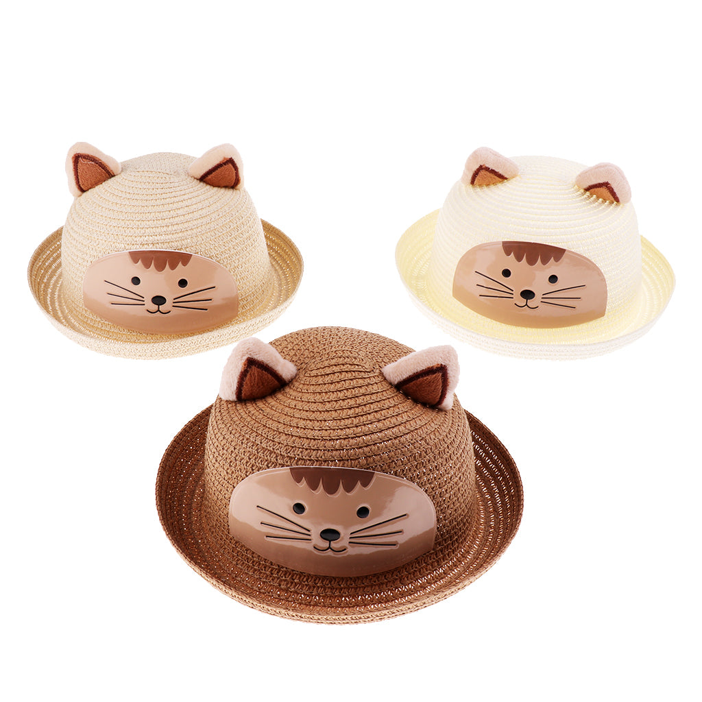 Baby Girls Kids Boys Children Cap Summer Beach Sun Straw Hat Headwear  Beige