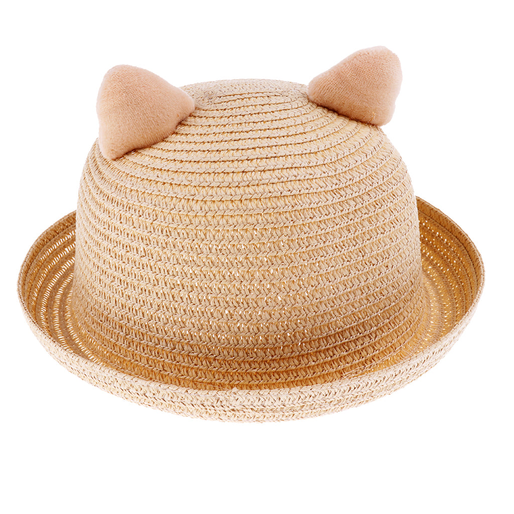 Baby Girls Kids Boys Children Cap Summer Beach Sun Straw Hat Headwear  Beige