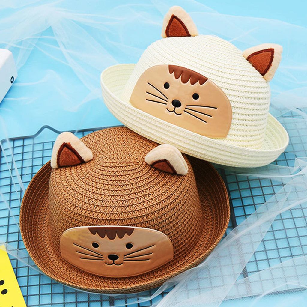 Baby Girls Kids Boys Children Cap Summer Beach Sun Straw Hat Headwear  Beige